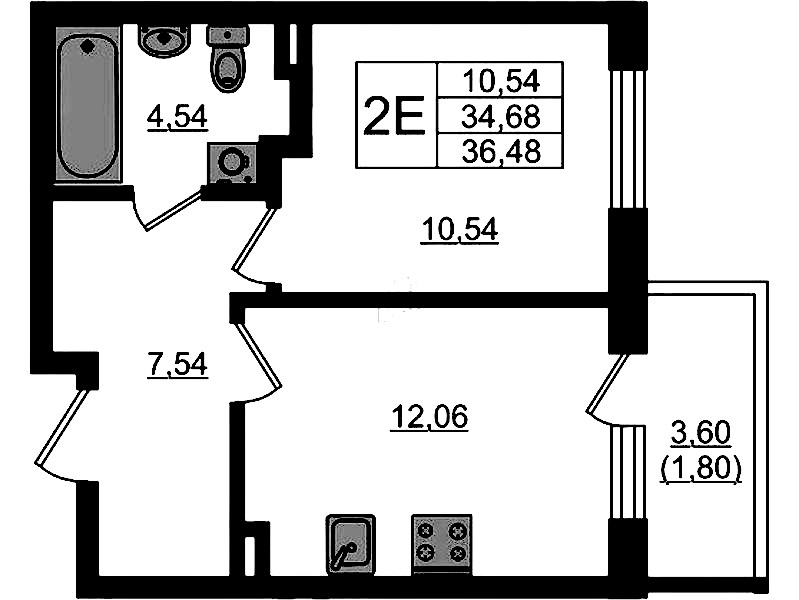 1-комнатная квартира 36.48 м², 1/4 эт., ЖК «Новая история»